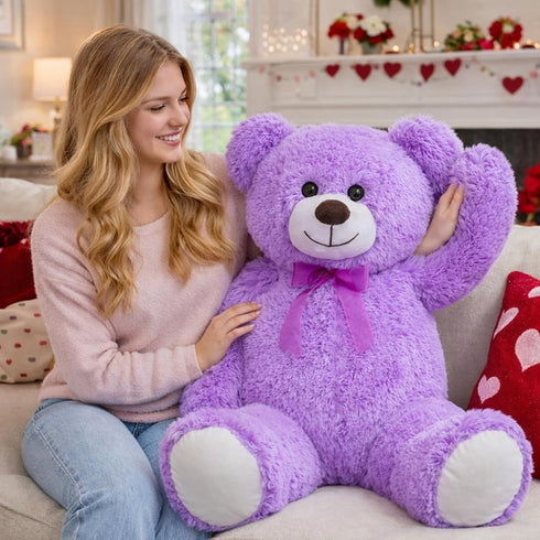 36 inches HollyHOME Big Teddy Bear Stuffed Animal Large Teddy Bear Cuddly Plush Toy for Girlfriend Kids Purple