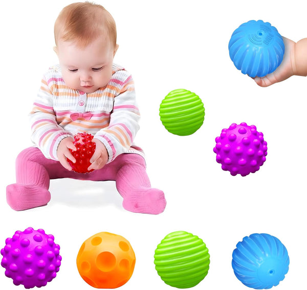 Montessori Toys for Babies 3 Months+, Colorful Textured Multi Ball Set, Soft Squeezy Sensory Balls for Infant (4 Pack)