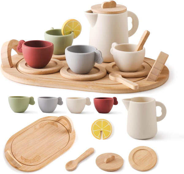 Youuys Wooden Tea Party Set for Toddler 3-5,Kids Tea Sets for Little