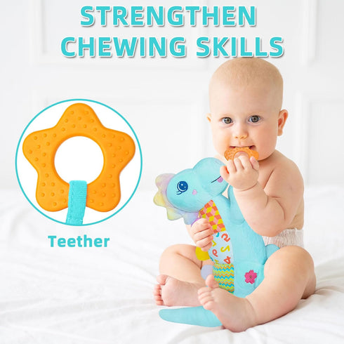 Ryotagift 0-3-6-9-12 Tummy Baby Dino Musical Stuffed Animal Toys for MonthsInfant Dinosaur Time Toys with Crinkle Sound