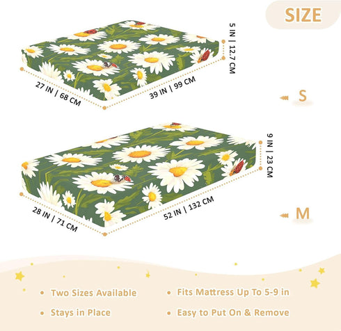 Bseiialft 52 28 Daisies Green Leaves Ladybugs Crib Sheets for Boys Girls Soft and Breathable Cotton Baby Sheets