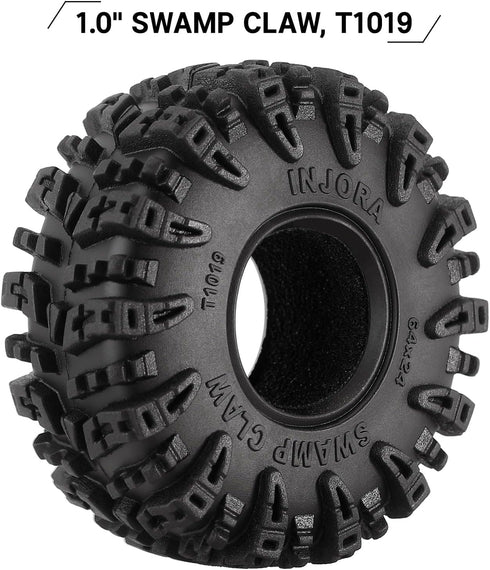 INJORA 1.0 Tires - S5 Swamp Claw Mud Terrain Tires for TRX4M AX24 SCX24 FCX24 1/18 1/24 RC Crawler Car,64 * 24mm,T1019