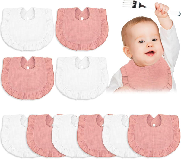 10 Pcs Soft Adjustable Baby Muslin Bibs for Newborn Baby Girl Boy Toddlers Infants Teething Drool Bandana