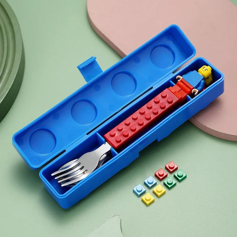 Vita Sharks Set (Set Colorful Bright Cutlery for Snacks, Fork and Spoon for Kids, Stackable Stainless Steel Blockware