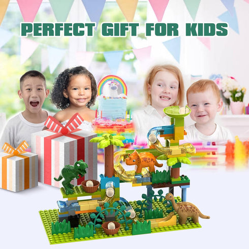 JIXIn Dinosaur Marble Runs for Kids 4-8, Compatible with DUPLO Lego Sets, 125 PCS Classic Big Blocks STEM Toys for Age