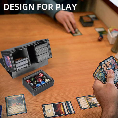 AFIING MTG Commander Card Storage Box - Fits 200 Double Sleeved Cards, 3-in-1 Card Deck Case, Strong Magnet Organizer