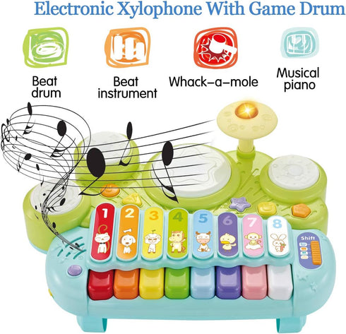 Fisca 3 in 1 Musical Instruments Toys - Electronic Piano Keyboard Xylophone Drum Set for Baby & Toddler