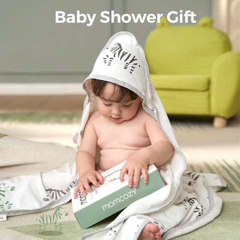 Momcozy Set Best Wishes Baby Towel with Hooded-Original Design Baby Towel -Soft & Absorbent- Shower Gifts or Bath