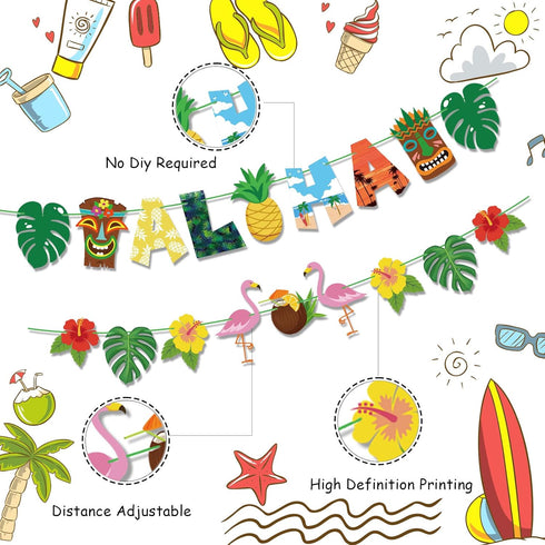Aloha Banner: No DIY Luau Banner for Hawaiian Tropical Theme Summer Beach Pool Party Decorations & Supplies