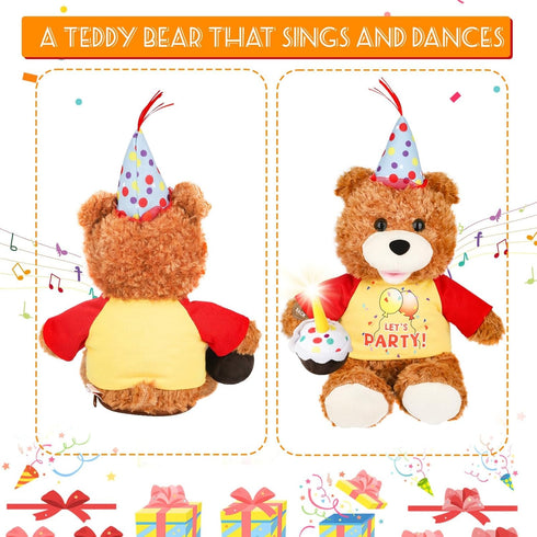 12 Singing Dancing Birthday Teddy Bear with Light Up Candle Playing Happy Birthday Song Musical Interactive Stuffed