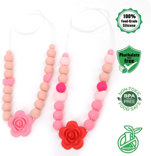 Jissoo 2Pcs Breastfeeding Necklaces - Silicone Sensory Necklace for New Moms,Emotional Calming Supplies,Newborn Nursing