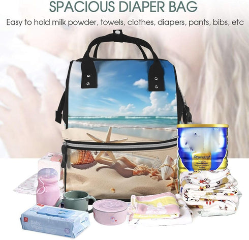 HCBPWVQA Backpack Daypacks Backpack Mommy Pretty Beach and Seashell Diaper Bag with Changing Pad and Pacifier Holder