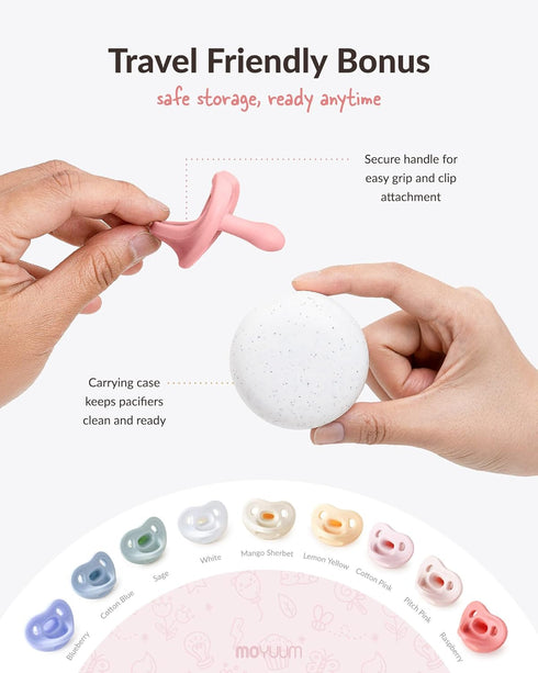 2 Pack 0-3 1) Moyuum Silicone Macaron Pacifier | Made in Korea, BPA Free One-Piece Design Baby Soother, Soft