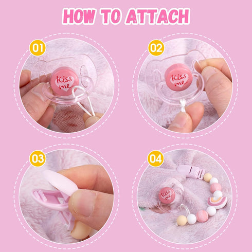 Aori Pacifier Clips for Rebron Baby Dolls Pacifier Holders Silicone Paci Clips with Magnetic Paci -Pink