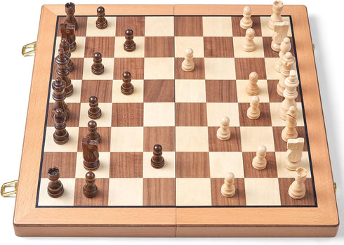Set, 15 Inches Sets 2 Packed AMEROUS Magnetic Wooden Chess Handmade Wooden Folding Travel Chess Board Game