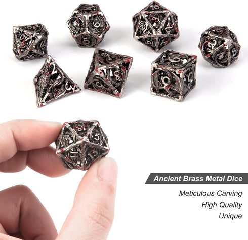DND Dice, Hollow D&D Metal Dice Set with Gift Box, 7 PCs Steampunk Polyhedral Dice for RPG Games
