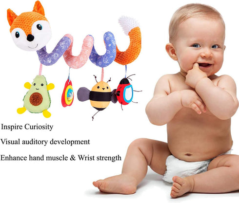 Car Seat Toys, Baby Plush Spiral Hanging Toys for Stroller, Crib Bar, Bassinet, Car Seat Mobile with Music Box, BB