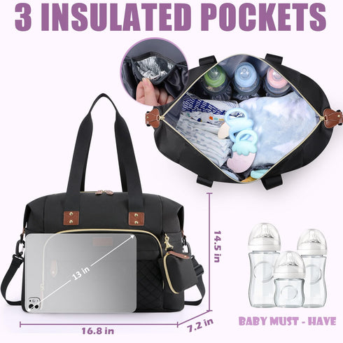 Tuwubi Diaper Bag Tote,Baby Diaper Bag with Pacifier Case Large Travel Diaper Tote Caddy for Mom and Dad Multifunction