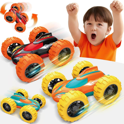 VONZAWAY 3-5 3 4 5 360 4WD Car Toys for Ages Boys, Push and Go Monster Truck Toys for Year Old Kids, Double-Sided Flip