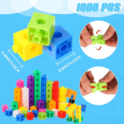 Jenaai 1000 Pieces Linking Cubes Counting Blocks, Colorful Math Manipulatives for Preschool Activities for Boys and