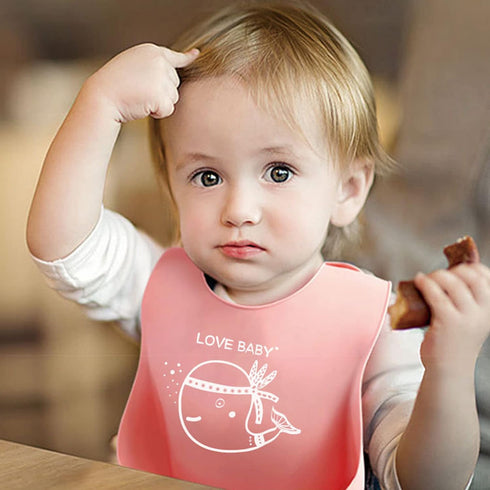 Silicone Bibs for Babies and Toddlers, 2 Sets Feeding Bibs for Boys and Girls, Adjustable Soft Waterproof with Food