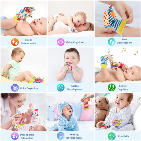 Soft Baby Rattle Toys, Foot Finder Socks & Wrists Rattles, Ankle Leg Hand Arm Bracelet Activity Rattle, 4pcs