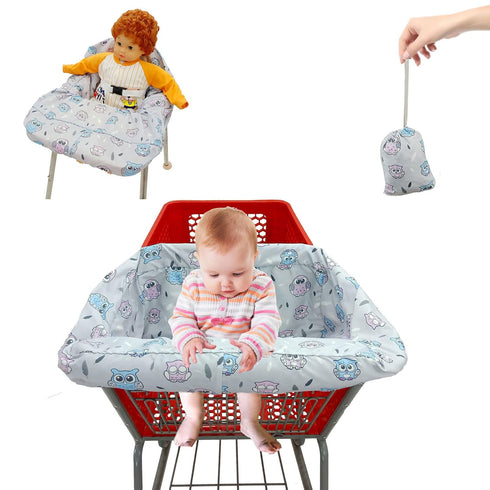 Pozico Baby Shopping Cart Cover or High Chair Cover, Machine Washable, Free Portable Cloth Bag - Owl
