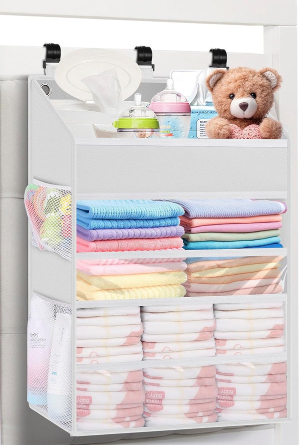 Hanging Diaper Caddy Organizer, Spacious Baby Diaper Organizer for Changing Table, Playpen/Wall - Holds 90+ Diapers