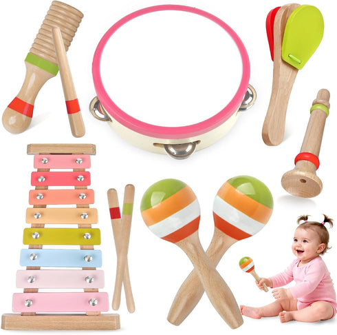 Baby Musical Instruments for Girls-Montessori Wooden Toys for Toddlers 1-3,Percussion Instruments Set