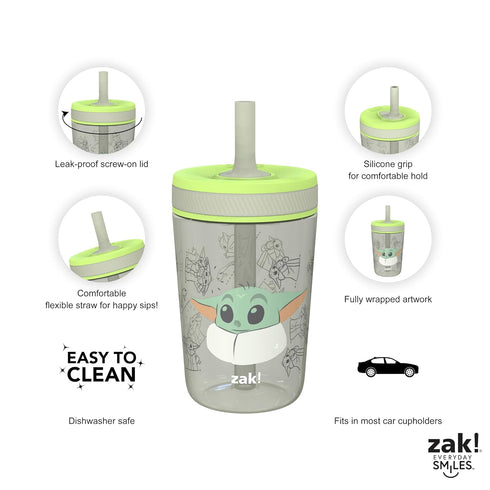 Zak Designs Star Wars The Mandalorian Kelso Toddler Cups, 15oz 2-Pack Durable Plastic Sippy Cups (Baby Yoda, Grogu)