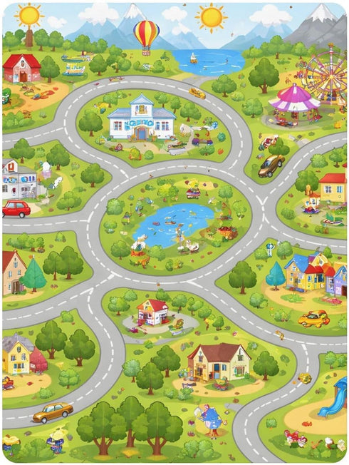 CZXW 52" 28" Cartoon Town Map Crib Sheets Fitted x Natural Cotton Soft & Breathable for Baby Crib Mattress