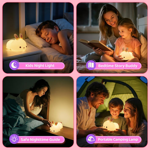 16 Stuff,1200mah Dimmable One Fire Night Light for Kids Bunny Toys, Colors Squishy Bunny Lamp, Soft Silicone Bunnies