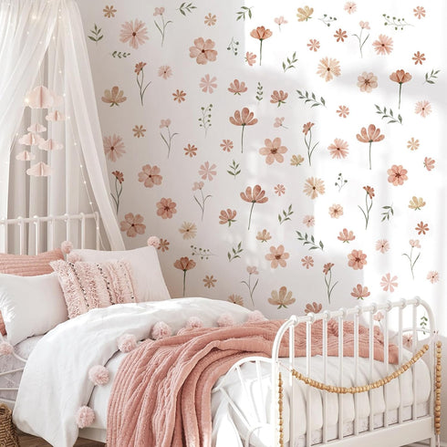 Finpletai Boho Flower Wall Decals, Daisy Wildflower Wall Stickers Leaf Floral Decor for