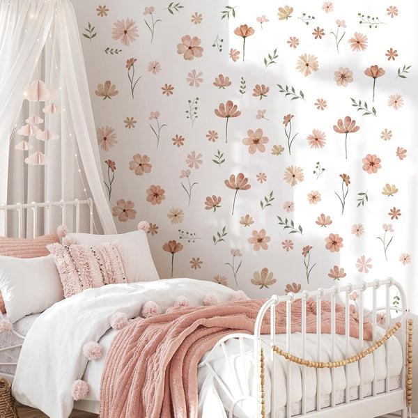Finpletai Boho Flower Wall Decals, Daisy Wildflower Wall Stickers Leaf Floral Decor for