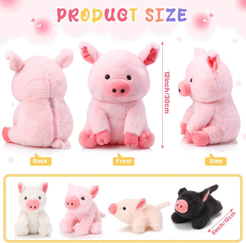 5 12 Inch Mommy 4 Silipull Pcs Pig Stuffed Animals, Large Plush Pig with Little Baby in Mother Belly, Gifts