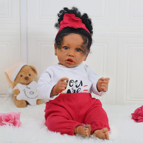 Black Reborn Baby Doll Girl, 20 inch African American Soft Body Doll, Best Gift for Kids Age 3+