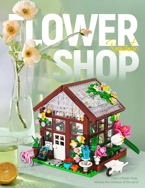 Set (579Pieces) SEMKY City Series Flower House Building Blocks with LED Lights, Creative Flower House Model Gifts