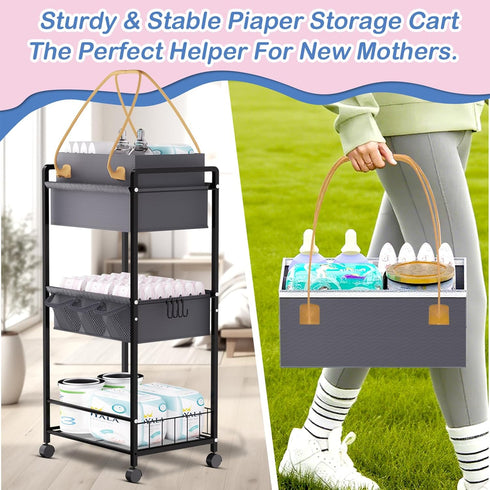 TUDALLK Organize-3 Diaper2In1 Baby Diaper Caddy Tier RollingDiaper Cart Newborn essentials Caddy With Dividers