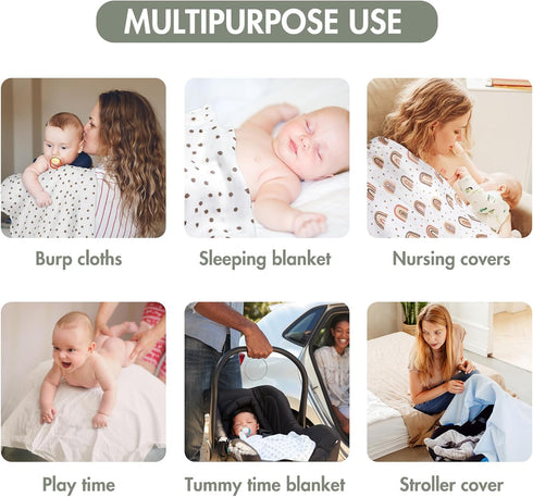 GLLQUEN Baby Receiving Blanket, Cotton Muslin Swaddle Blankets, 6 Pack Breathable & Soft for Newborns (White)
