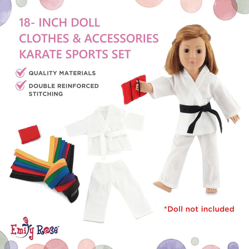 18 Inch 11 Set 9 Emily Rose Doll Karate Outfit Pc Martial Arts Taekwondo Doll Clothes & Accessories with Ranking Belts