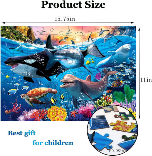 100 Piece Jigsaw Puzzle for Kids Ages 4-8 - Underwater World, Educational Toys for Boys and Girls