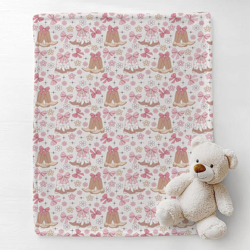 Cstdyfrv Cozy Country 60x80in Western Cowgirl Boots Baby Blankets for Boys Girls Vintage Cowgirl Boots Pink Bows Soft