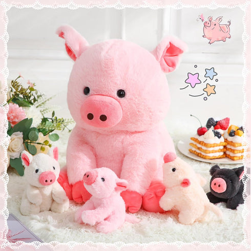 5 12 Inch Mommy 4 Silipull Pcs Pig Stuffed Animals, Large Plush Pig with Little Baby in Mother Belly, Gifts