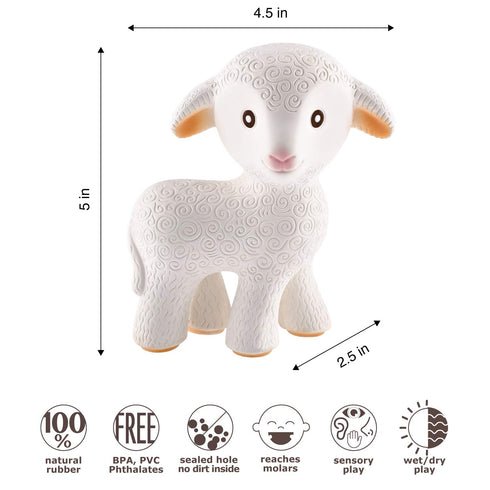 0-6, CaaOcho Pure Natural Rubber Teething Baby Toy - Mia the Lamb Teether for Babies, BPA Free Baby Toy, All Natural