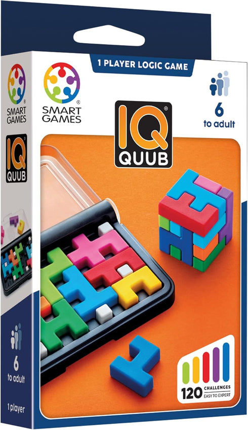 2-in-1 3D 120 6 SmartGames IQ Quub Travel Logic Puzzle & Cube Building Game with Soft Touch Pieces, Challenges, STEM