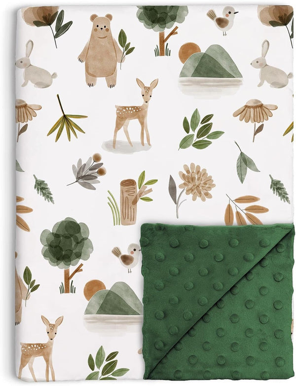 Buerhanerry Woodland Baby Blanket for Girls Boys, Soft Double Layer Minky with Dotted