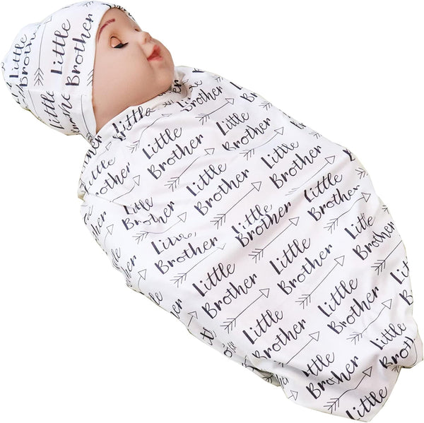 Newborn Swaddle Blanket with Beanie Set, Soft Stretchy Blanket for 0-3 Months Baby Boys and Girls