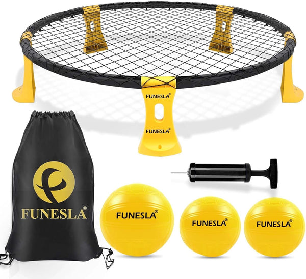 Funeslaball Roundnet Game Set with 3 Balls Kit and Carrying Bag, Beach Lawn Ball Game for Adults and Family, Indoor