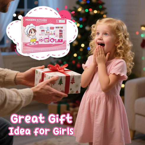 Mastom Playset 3 4 5 6 Kitchen for Girls, Pretend Play Kitchen Toy for Dolls with Lights Sounds & Accessories, Gifts