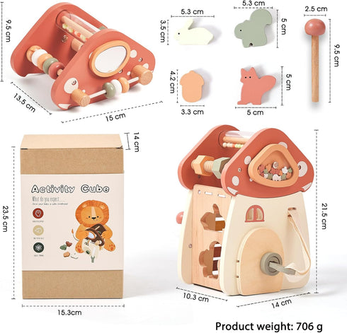 8 1 1-3 1 2 in Wooden Activity Cube Toys for Baby Travel Sensory Toys for Toddlers Multipurpose Educational Learning